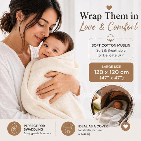 Baby Gift Basket – Gender Neutral Newborn Gift Set with Organic Cotton Swaddle, Plush Toy, Hooded Towel & Teether – New Baby Gift Basket for Baby Shower to Welcome Newborn in Kuwait