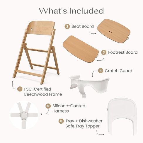 Delta Children Crave 4-in-1 Convertible High Chair – Folds Flat, FSC Certified Beech Wood Frame, Grows from Baby to Adult, Magnetic Buckle & Dishwasher-Safe Tray – Natural in Kuwait