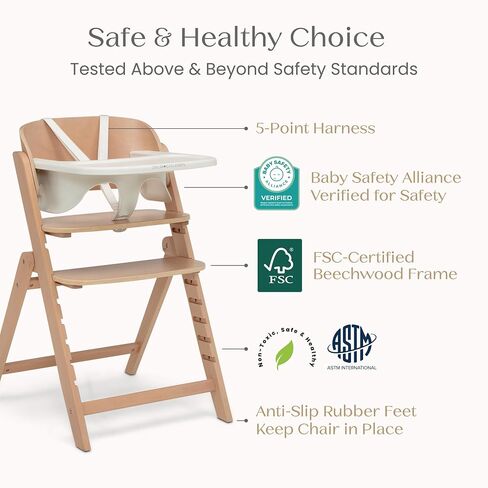 Delta Children Crave 4-in-1 Convertible High Chair – Folds Flat, FSC Certified Beech Wood Frame, Grows from Baby to Adult, Magnetic Buckle & Dishwasher-Safe Tray – Natural in Kuwait