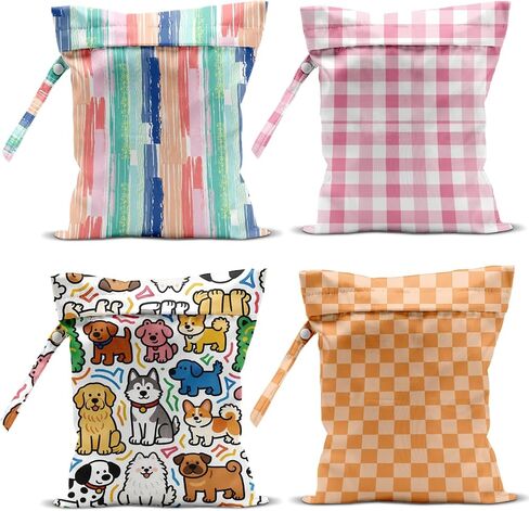 Wet Bag, 4Pcs Wet Dry Bag Set, Reusable Waterproof Bags with Lemon, Beach Sunset, Starfish & Seashell Prints for Women, Versatile for Beach, Pool & Daily Use in Kuwait