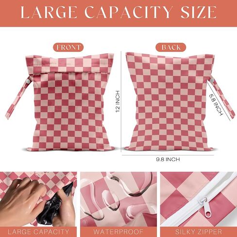 4 Pack Cute Wet Bag Waterproof Washable Reusable Wet Dry Bag for Swimsuit Dirty Clothes Cloth Diaper Travel Pool Yoga Gym Party Camping Toiletries Travel Beach Essentials, Colorful Checkered in Kuwait