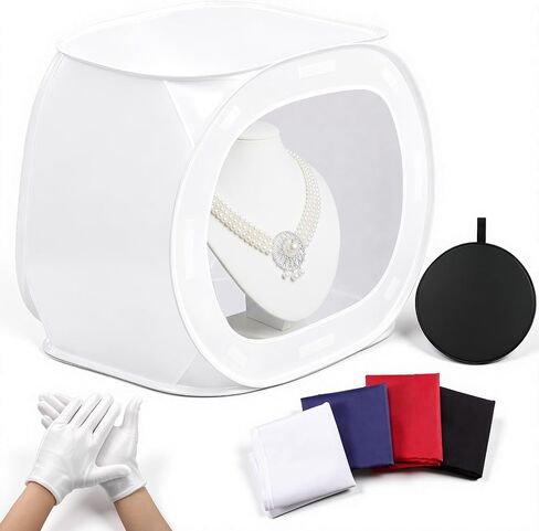 Sabary 24x24 Portable Photo Studio Shooting Tent, Foldable Light Cube Diffusion Soft Box Tent with 4 Colors Backdrops and 2 Pairs Cotton Gloves for Product Photography in Kuwait