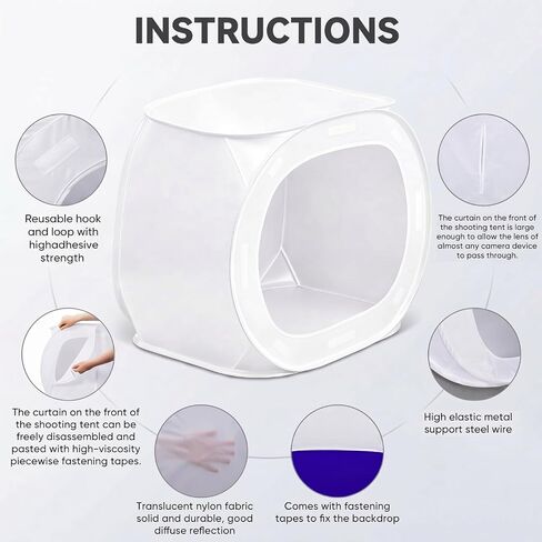 Sabary 24x24 Portable Photo Studio Shooting Tent, Foldable Light Cube Diffusion Soft Box Tent with 4 Colors Backdrops and 2 Pairs Cotton Gloves for Product Photography in Kuwait