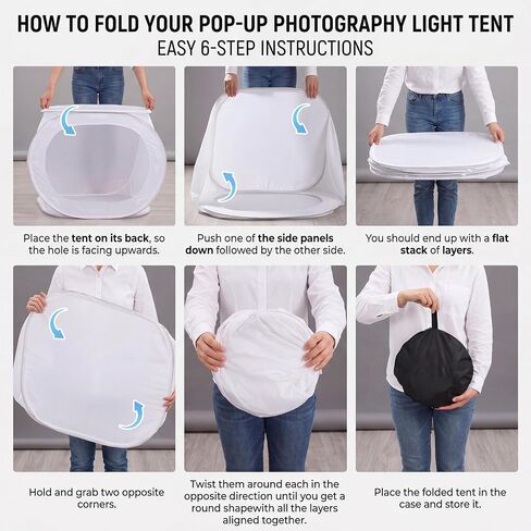 Sabary 24x24 Portable Photo Studio Shooting Tent, Foldable Light Cube Diffusion Soft Box Tent with 4 Colors Backdrops and 2 Pairs Cotton Gloves for Product Photography in Kuwait