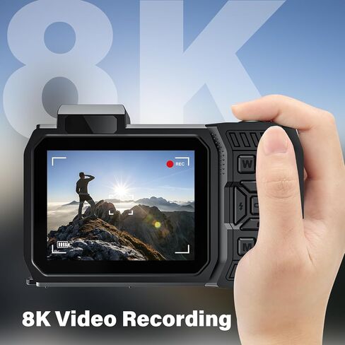 8K Underwater Camera Rugged WiFi 33FT Waterproof 70MP 32GB Card Dual-Screen | Suitable for Snorkeling, Diving, Selfie Dustproof Shockproof, Autofocus Point-and-Shoot, 2500mAh battery, Type-C, Blue in Saudi Arabia