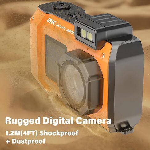 8K Underwater Camera Rugged WiFi 33FT Waterproof 70MP 32GB Card Dual-Screen | Suitable for Snorkeling, Diving, Selfie Dustproof Shockproof, Autofocus Point-and-Shoot, 2500mAh battery, Type-C, Blue in Saudi Arabia