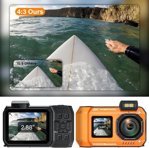 8K Underwater Camera Rugged WiFi 33FT Waterproof 70MP 32GB Card Dual-Screen | Suitable for Snorkeling, Diving, Selfie Dustproof Shockproof, Autofocus Point-and-Shoot, 2500mAh battery, Type-C, Blue in Saudi Arabia