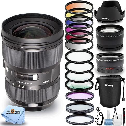 Sigma 24-35mm f/2 DG HSM Art Lens for Nikon F Includes Telephoto Lens and Wide Angle Lens, Filter Kit, Lens Cap Keeper and More [International Version] in Kuwait