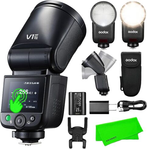 Godox V1 Mid N i-TTL Camera Flash for Nikon, HSS, Touchscreen, Round Head | 1/8000s, 55Ws Power, 1.7s Recycle, 650 Flashes, 2.4G X System, Touch Color Screen USB-C Charging, 24-105mm Zoom, 413g in Kuwait