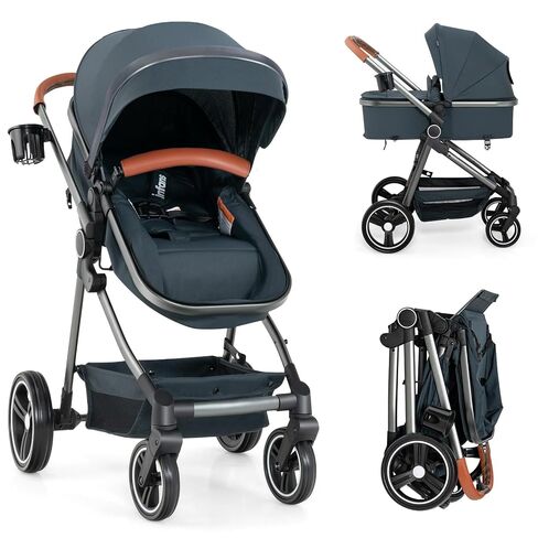 INFANS 2 in 1 Baby Stroller, Newborn Convertible Stroller Bassinet for Infant, Foldable High Landscape Shock Absorption with Reversible Seat, Aluminum Structure for Toddler Pushchair 0-36 Month in Kuwait