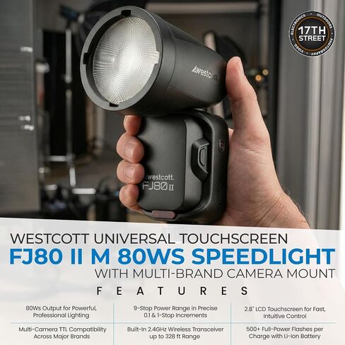 Westcott FJ80 II M Universal LED Touchscreen 80Ws Speedlight with Multi-Camera TTL Compatibility - FJ80 Magnetic Diffusion Dome Lighting Accessories & 64GB Extreme PRO UHS SDXC Memory Card, Bundle Kit in Kuwait