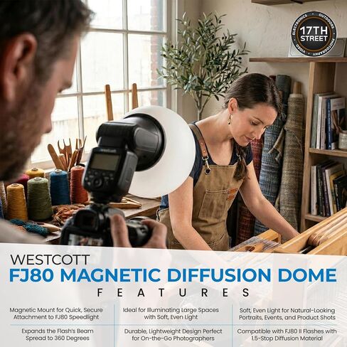 Westcott FJ80 II M Universal LED Touchscreen 80Ws Speedlight with Multi-Camera TTL Compatibility - FJ80 Magnetic Diffusion Dome Lighting Accessories & 64GB Extreme PRO UHS SDXC Memory Card, Bundle Kit in Kuwait