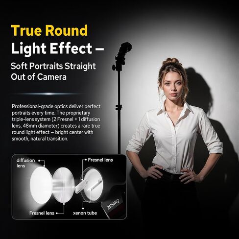 ZENIKO RF12 M Round Head Mini Camera Flash Speedlite, Universal Mini On-Camera Flash, 6 Levels 500 Full-Power Flashes, Built-in Battery, S1/S2 Optical Trigger, for Travel, Studio Photography in Kuwait