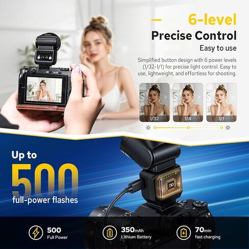 ZENIKO RF12 M Round Head Mini Camera Flash Speedlite, Universal Mini On-Camera Flash, 6 Levels 500 Full-Power Flashes, Built-in Battery, S1/S2 Optical Trigger, for Travel, Studio Photography in Kuwait