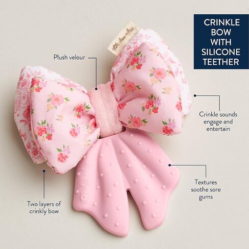 Itzy Ritzy Crinkle Teether Toy – Bow Teething Toy Includes Silicone, Velour & Crinkle Material – Features Multiple Textures for Teething Relief – Designed for Ages 3 Months and Up (Bows) in Kuwait