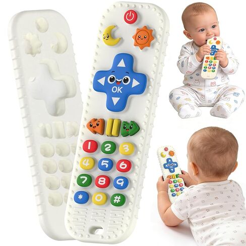 Baby Teething Toys Silicone Baby Remote Teether Over 3 Months | Baby Essentials Sensory Chew Toys - Baby Teether for Teething Relief - BPA Free Infant Toys Baby Shower Gifts (1, Black) in Kuwait