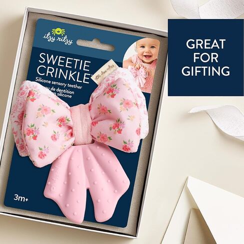 Itzy Ritzy Crinkle Teether Toy – Bow Teething Toy Includes Silicone, Velour & Crinkle Material – Features Multiple Textures for Teething Relief – Designed for Ages 3 Months and Up (Bows) in Kuwait