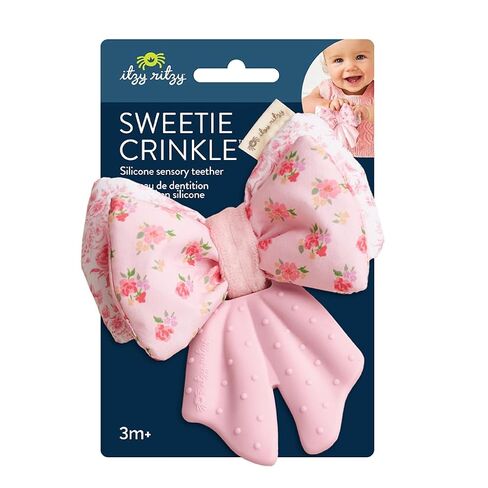 Itzy Ritzy Crinkle Teether Toy – Bow Teething Toy Includes Silicone, Velour & Crinkle Material – Features Multiple Textures for Teething Relief – Designed for Ages 3 Months and Up (Bows) in Kuwait