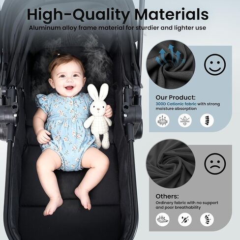 2-1 Baby Stroller, Newborn Toddler Compact Stroller with Convertible Seat, Foldable Pram Stroller with Adjustable Backrest/Canopy& Cup Holder, for 0-48 Months in Kuwait