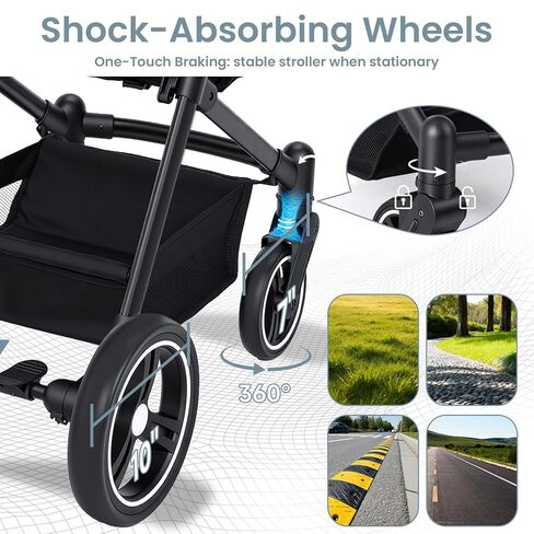 2-1 Baby Stroller, Newborn Toddler Compact Stroller with Convertible Seat, Foldable Pram Stroller with Adjustable Backrest/Canopy& Cup Holder, for 0-48 Months in Kuwait
