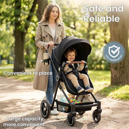 2-1 Baby Stroller, Newborn Toddler Compact Stroller with Convertible Seat, Foldable Pram Stroller with Adjustable Backrest/Canopy& Cup Holder, for 0-48 Months in Kuwait