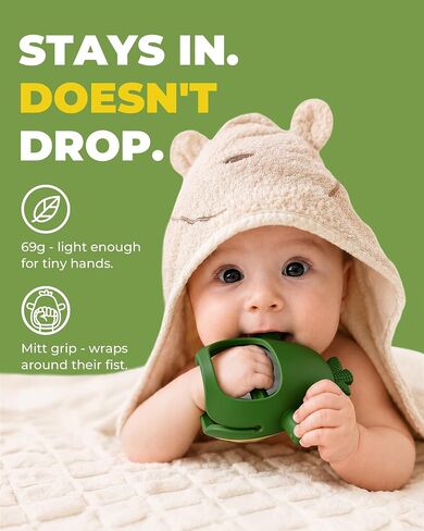 Infinno Baby Teether 3-12 Months, Avocado Silicone Rattle Toy | Anti-drop mitt grip, BPA-free silicone teether with rattle and multi-texture gum relief, great baby gift in Kuwait