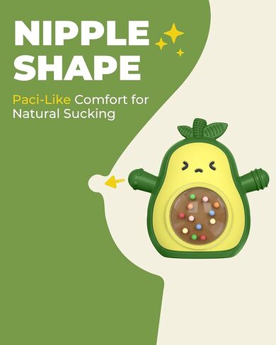 Infinno Baby Teether 3-12 Months, Avocado Silicone Rattle Toy | Anti-drop mitt grip, BPA-free silicone teether with rattle and multi-texture gum relief, great baby gift in Kuwait