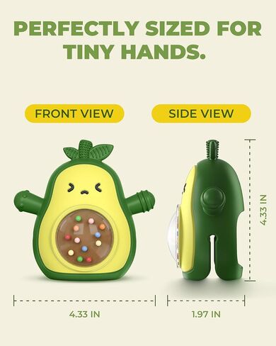 Infinno Baby Teether 3-12 Months, Avocado Silicone Rattle Toy | Anti-drop mitt grip, BPA-free silicone teether with rattle and multi-texture gum relief, great baby gift in Kuwait