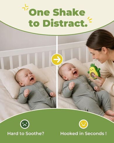 Infinno Baby Teether 3-12 Months, Avocado Silicone Rattle Toy | Anti-drop mitt grip, BPA-free silicone teether with rattle and multi-texture gum relief, great baby gift in Kuwait