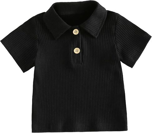 Toddler Baby Boy Polo Short Sleeve Shirt Waffle Knit T-Shirt Tops | Summer Clothes | Solid Color Outfit | Button Turn-Down | Collar in Kuwait