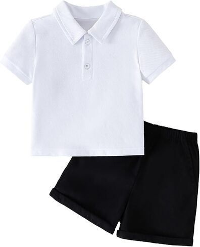 DEFAHN Toddler Baby Boy 2 Piece Summer Outfit Short Sleeve Polo Shirt & Pocket Shorts Set Toddler Boy Clothing Set 6 Month-4T in Kuwait