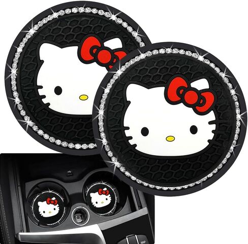 2PCS Cute Kitty Car Cup Holder Coasters,2.75-inch Durable Round Silicone Coaster,Cup Coaster Accessories-KT-2 in Kuwait