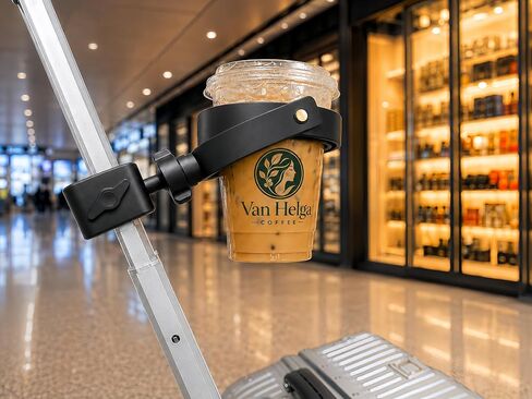 Luggage Travel Coffee Cup Holder Attachment for Suitcase Coffee Cup Gimbal for Stroller Traveler Carry on Hands Free Accessory- Gifts for Flight Attendants Travelers Accessories- Black in Kuwait