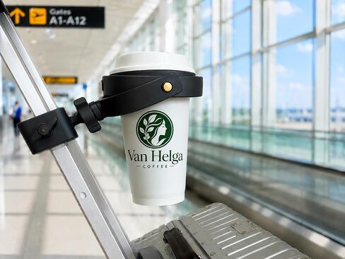Luggage Travel Coffee Cup Holder Attachment for Suitcase Coffee Cup Gimbal for Stroller Traveler Carry on Hands Free Accessory- Gifts for Flight Attendants Travelers Accessories- Black in Kuwait