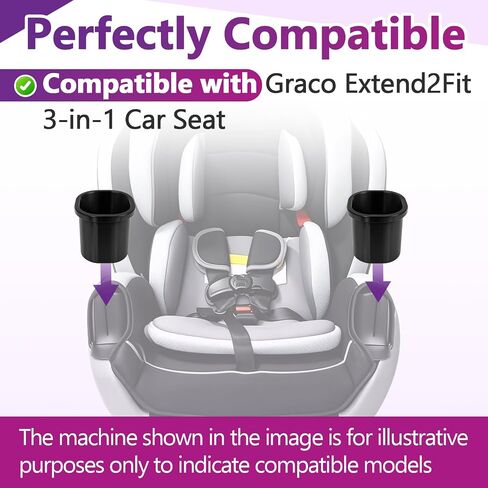 2 Pcs Cup Holder Compatible with Graco Extend2Fit 3-in-1 Car Seats | Dishwasher Safe Single Cup Holder, Car Seat Replacement Parts, Fits Left or Right Side, Black in Saudi Arabia
