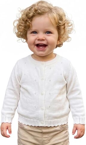 Baby Girl Lightweight Cardigan Sweaters 0-3T Crew Neck Button Down Long Sleeve Knit Sweater Coat Tops Outwear in Kuwait
