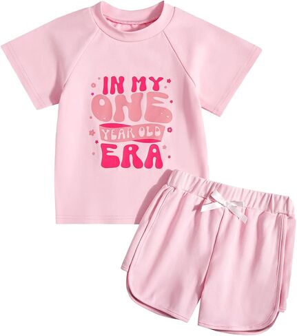 First Birthday Baby Girl outfit Gifts In My One Year Old Era 1st Birthday Infant Short Clothes + Shorts Set in Kuwait