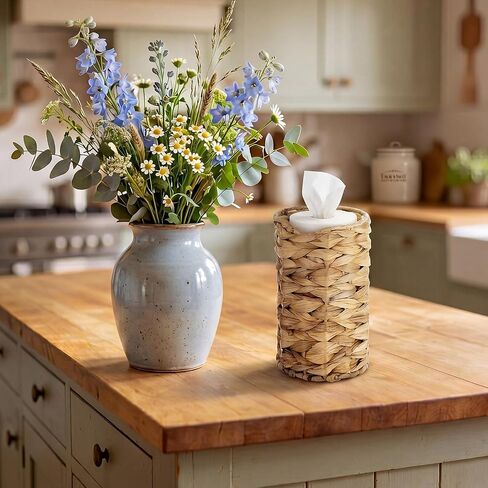 Lounsweer Wipes Dispenser,Natural,Water Hyacinth,Cylinder | Farmhouse Woven Wet Wipe Container, Decorative Natural Countertop Storage Holder, Kitchen Bathroom Decor in Kuwait