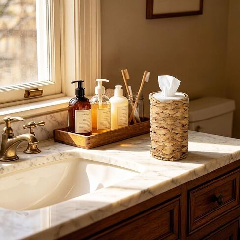Lounsweer Wipes Dispenser,Natural,Water Hyacinth,Cylinder | Farmhouse Woven Wet Wipe Container, Decorative Natural Countertop Storage Holder, Kitchen Bathroom Decor in Kuwait