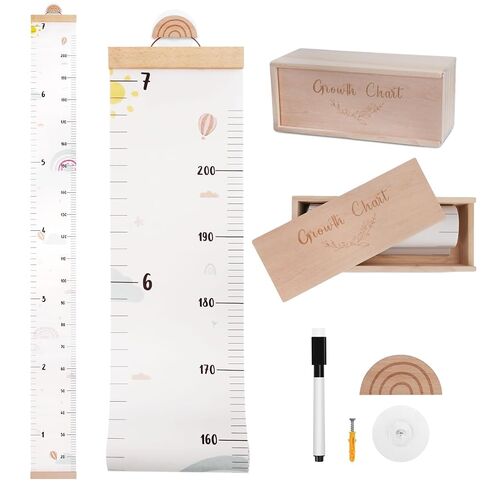 CEYAZYE Growth Chart for Wall, 7 Ft Height Chart Measurement for Kids | Waterproof Canvas Tracker Ruler with Wooden Keepsake Box, Hook, Marker Pen, Neutral Nursery Room Decor Gift for Baby to Teen in Kuwait