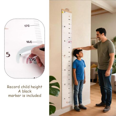 CEYAZYE Growth Chart for Wall, 7 Ft Height Chart Measurement for Kids | Waterproof Canvas Tracker Ruler with Wooden Keepsake Box, Hook, Marker Pen, Neutral Nursery Room Decor Gift for Baby to Teen in Kuwait