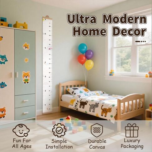 CEYAZYE Growth Chart for Wall, 7 Ft Height Chart Measurement for Kids | Waterproof Canvas Tracker Ruler with Wooden Keepsake Box, Hook, Marker Pen, Neutral Nursery Room Decor Gift for Baby to Teen in Kuwait