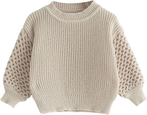 Toddler Baby Girl Knit Sweater Hollow Out Lantern Sleeve Crochet Crewneck Pullover Sweatshirt Long Sleeve Tops in Kuwait