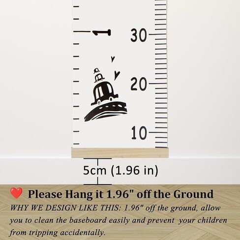Kids Growth Chart for Wall with Clear Adhesive Hook, Waterproof Canvas Adult Child Baby Height Measuring Hanging Ruler 6.56 Feet for Nursery Children Room Decor (Wood Frame, 78.7"x7.9" Cartoon) in Kuwait