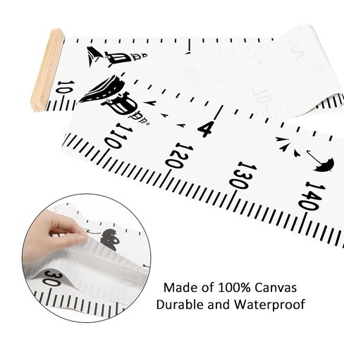 Kids Growth Chart for Wall with Clear Adhesive Hook, Waterproof Canvas Adult Child Baby Height Measuring Hanging Ruler 6.56 Feet for Nursery Children Room Decor (Wood Frame, 78.7"x7.9" Cartoon) in Kuwait