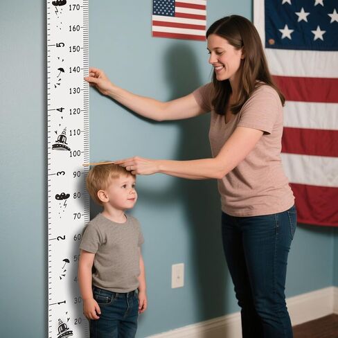 Kids Growth Chart for Wall with Clear Adhesive Hook, Waterproof Canvas Adult Child Baby Height Measuring Hanging Ruler 6.56 Feet for Nursery Children Room Decor (Wood Frame, 78.7"x7.9" Cartoon) in Kuwait