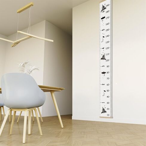 Kids Growth Chart for Wall with Clear Adhesive Hook, Waterproof Canvas Adult Child Baby Height Measuring Hanging Ruler 6.56 Feet for Nursery Children Room Decor (Wood Frame, 78.7"x7.9" Cartoon) in Kuwait