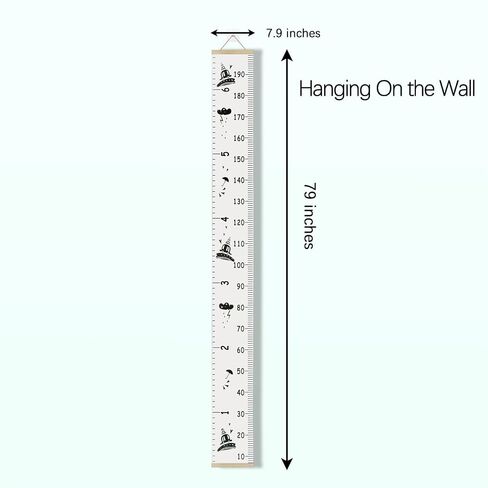 Kids Growth Chart for Wall with Clear Adhesive Hook, Waterproof Canvas Adult Child Baby Height Measuring Hanging Ruler 6.56 Feet for Nursery Children Room Decor (Wood Frame, 78.7"x7.9" Cartoon) in Kuwait