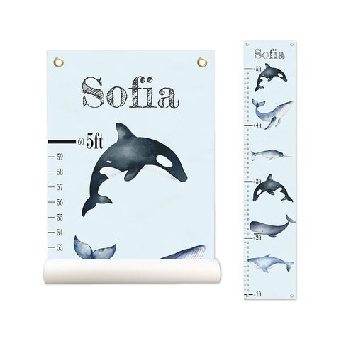 Personalized Canvas Growth Chart for Kids, Height Chart for Kids, Growth Chart Banner with Name (Whale 3) in Kuwait