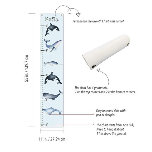 Personalized Canvas Growth Chart for Kids, Height Chart for Kids, Growth Chart Banner with Name (Whale 3) in Kuwait